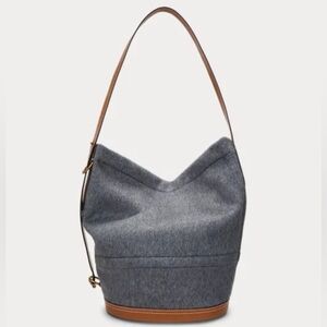 NWT RALPH LAUREN BELLPORT FLANNEL AND LEATHER BUCKET SHOULDER TOTE BAG